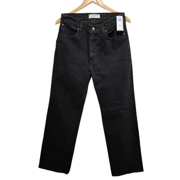 Abercrombie & Fitch A&F Black Denim 90s Relaxed High Rise Jeans SIZE 29/8R NWT - Picture 1 of 8